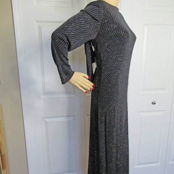 VTG Cache long black sparkly 38 - 40" bust dress, Low cut double drape back WOW! - Picture 14 of 15